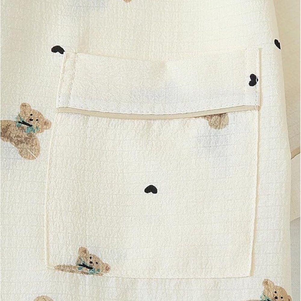 Heart & Bear Pattern Pj Set, Button Up Lounge Sle… - image 4